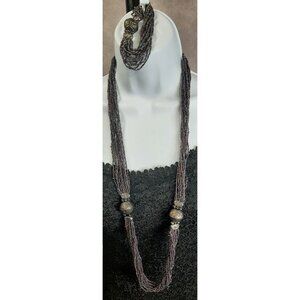 Purple Oil Slick Glass Beaded Necklace & Stretch Bracelet Set